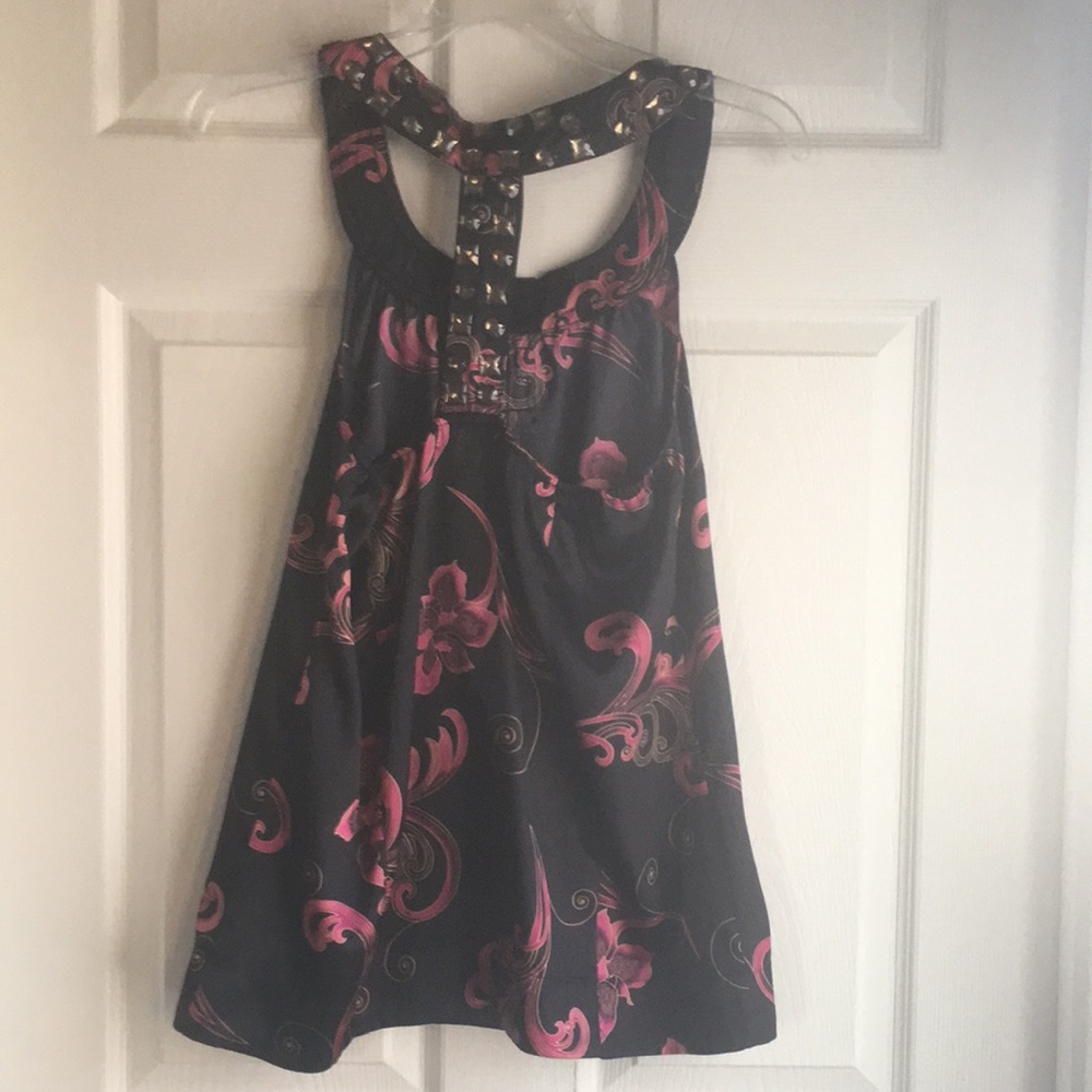 Ladies jeweled satin type sleeveless top